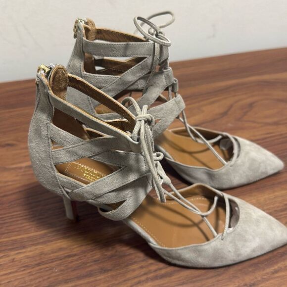 Aquazzura Frienze Belgravia 75 Light Gray Suede Pump Stiletto Pumps Size 38. - Picture 2 of 7